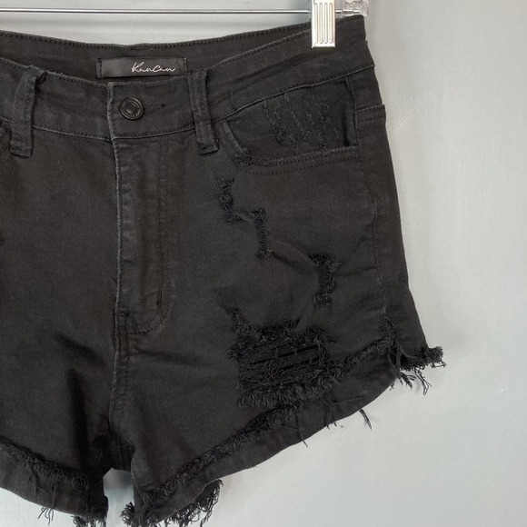 Kancan Black Distressed Destroyed Ripped Denim Raw Hem Jean Shorts Size 27 - Picture 4 of 16